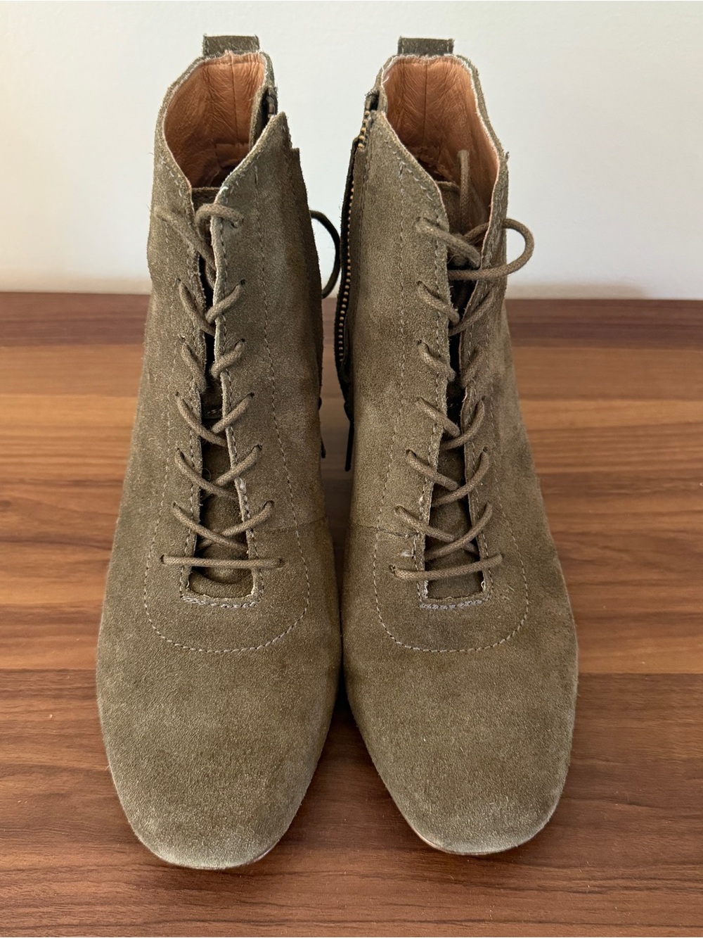 Madewell Olive Green Suede Lace-Up Heeled Ankle Boots
